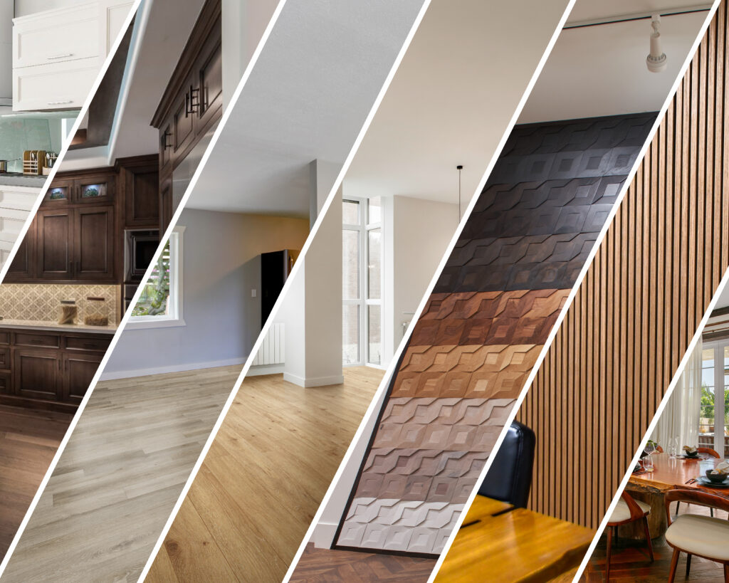 Old Master Products offers cabinets, engineered hardwood flooring, vinyl flooring, laminate flooring, wall contours, acoustic wall panels, and tables